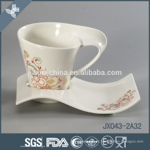 Conjunto de xícara de café de porcelana branca com decalque de flor de ouro, pequeno conjunto de caneca